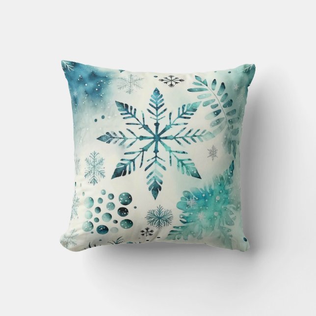 Winter Snowflake Turquoise en witte kerst Kussen (Voorkant)