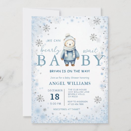  Winter Snowflake We Can Bearly Wait Baby Shower Kaart (Voorkant)