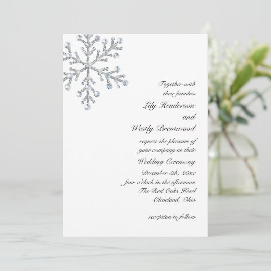 Winter Snowflake Weddenschap Kaart (Staand voorkant)