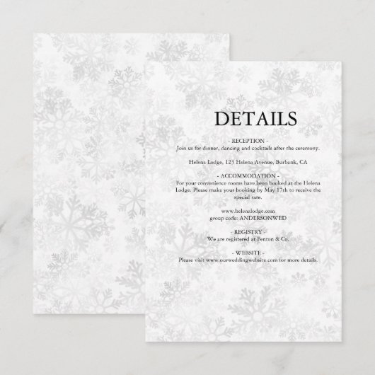 Winter Snowflake Wedding Informatiekaartje (Voorkant / Achterkant)