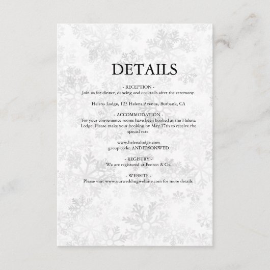 Winter Snowflake Wedding Informatiekaartje (Voorkant)