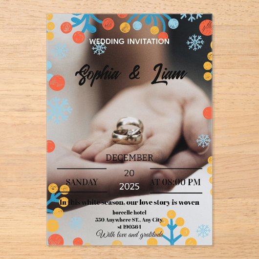 Winter Snowflake Wedding Invitation Acryl Uitnodigingen (Voorkant)