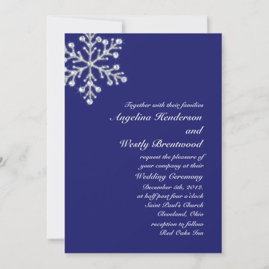Winter Snowflake Wedding Invitation indidigo Kaart (Voorkant)