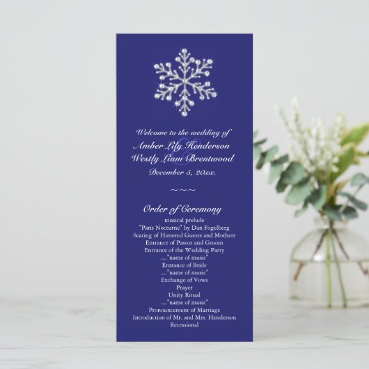 Winter Snowflake Wedding Programme Programmakaart (Staand voorkant)