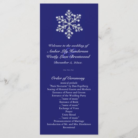 Winter Snowflake Wedding Programme Programmakaart (Voorkant)