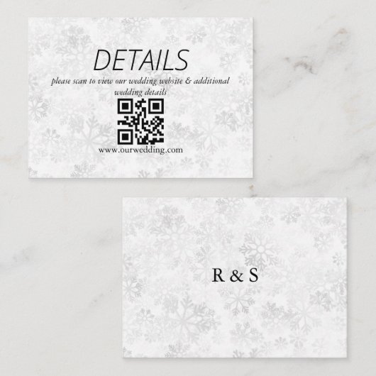 Winter Snowflake Wedding QR-code Informatiekaartje (Voorkant / Achterkant)
