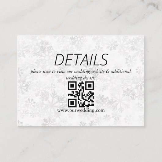 Winter Snowflake Wedding QR-code Informatiekaartje (Voorkant)