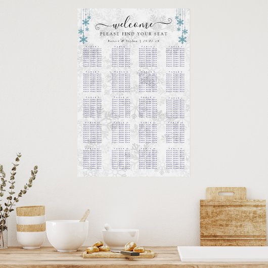 Winter Snowflake Wedding Zitting Grafiek Poster (Keuken)