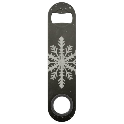 Winter Snowflake White Chalk Drawing Speed Flessenopener (Achterkant)