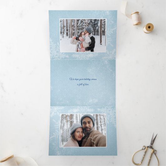 Winter Snowflakes 3-Foto Merry-kerstscript Drieluik Wenskaart (Binnen)