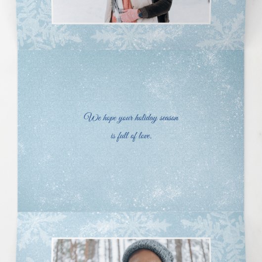 Winter Snowflakes 3-Foto Merry-kerstscript Drieluik Wenskaart (Binnenkant midden)