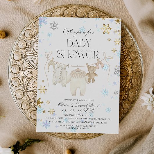 Winter Snowflakes Baby Shower Invitation Kaart