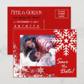 Winter Snowflakes Bewaar de datum (rood) Foto Aankondigingskaart (Voorkant / Achterkant)