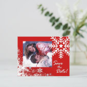 Winter Snowflakes Bewaar de datum (rood) Foto Aankondigingskaart (Staand voorkant)