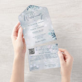 Winter Snowflakes Bloem QR Code Trouwen All In One Uitnodiging (Afscheurbaar)