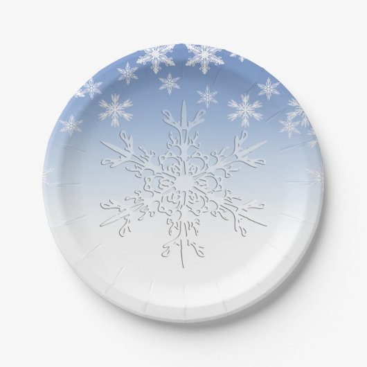 Winter Snowflakes Blue 7" Papieren Bordje (Voorkant)
