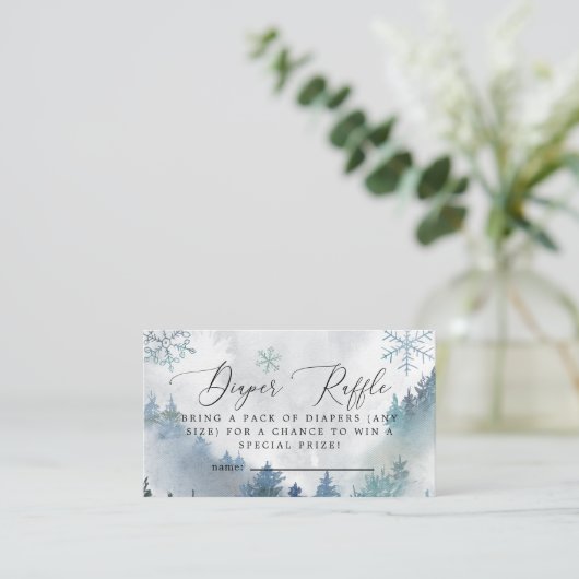 Winter Snowflakes Blue Diaper Raffle Ticket Enclos Informatiekaartje (Staand voorkant)