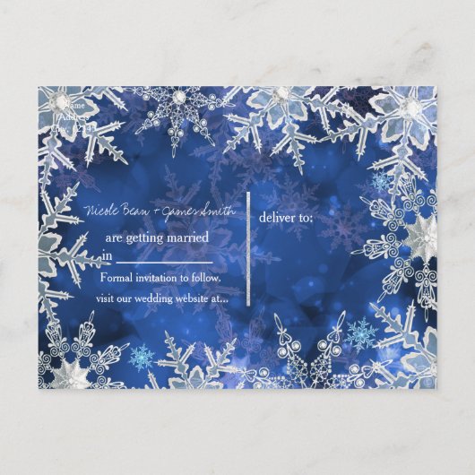 Winter Snowflakes Blue Holiday Party Save the Date Aankondigingskaart (Achterkant)