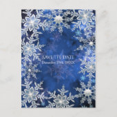 Winter Snowflakes Blue Holiday Party Save the Date Aankondigingskaart (Voorkant)