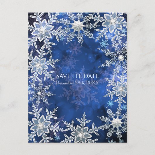 Winter Snowflakes Blue Holiday Party Save the Date Aankondigingskaart (Voorkant)