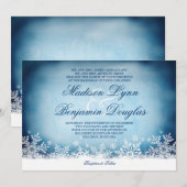 Winter Snowflakes Blue Holiday Wedding Invitations Kaart (Voorkant / Achterkant)