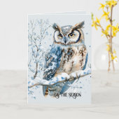 Winter Snowflakes Blue Owl Christmas Kaart (Gele Bloem)