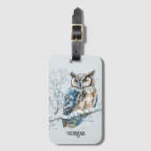 Winter Snowflakes Blue Owl Christmas Snow Bagagelabel (Voorkant (verticaal))