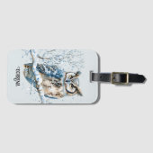 Winter Snowflakes Blue Owl Christmas Snow Bagagelabel (Voorkant (horizontaal))