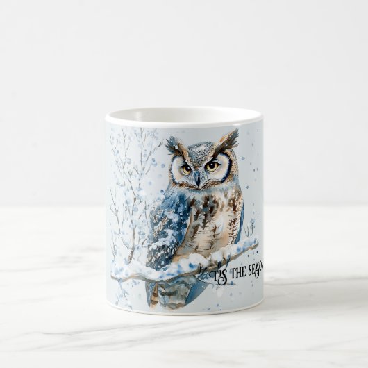Winter Snowflakes Blue Owl Christmas Snow Koffiemok (Center)