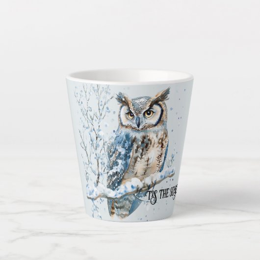 Winter Snowflakes Blue Owl Christmas Snow Latte Mok (Voorkant)