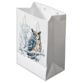 Winter Snowflakes Blue Owl Christmas Snow Medium Cadeauzakje (Voorkant Gekanteld)