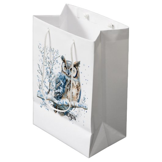 Winter Snowflakes Blue Owl Christmas Snow Medium Cadeauzakje (Voorkant Gekanteld)