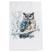 Winter Snowflakes Blue Owl Christmas Snow Medium Cadeauzakje (Voorkant)