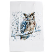 Winter Snowflakes Blue Owl Christmas Snow Medium Cadeauzakje (Achterkant)