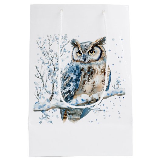 Winter Snowflakes Blue Owl Christmas Snow Medium Cadeauzakje (Achterkant)