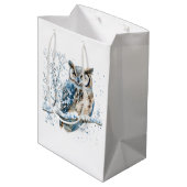Winter Snowflakes Blue Owl Christmas Snow Medium Cadeauzakje (Achterkant Gekanteld)