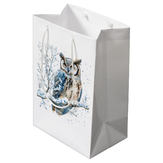 Winter Snowflakes Blue Owl Christmas Snow Medium Cadeauzakje (Achterkant Gekanteld)