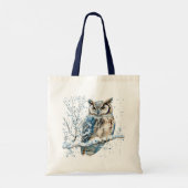 Winter Snowflakes Blue Owl Christmas Snow Tote Bag (Achterkant)