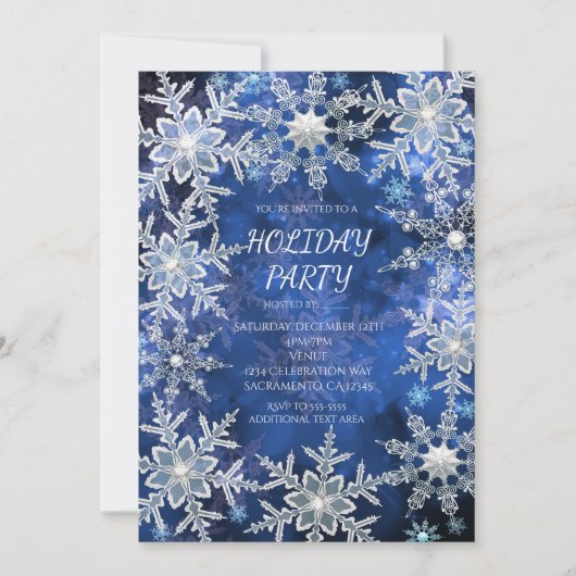 Winter Snowflakes Blue Vakantie Uitnodigingen (Voorkant)