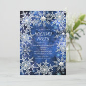 Winter Snowflakes Blue Vakantie Uitnodigingen (Staand voorkant)