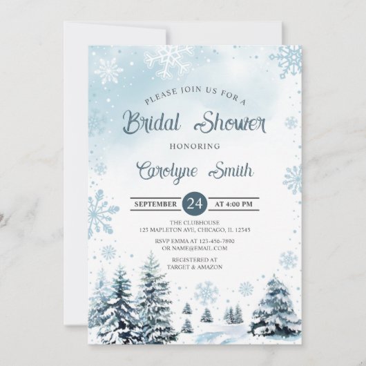 Winter Snowflakes Bridal Shower Invitation Kaart (Voorkant)