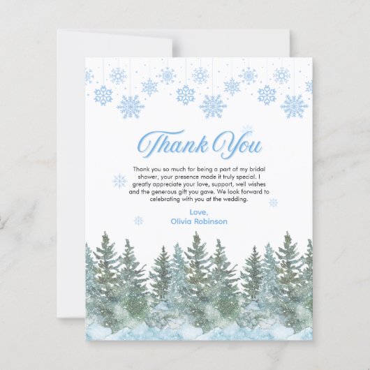Winter Snowflakes Bridal Shower Thank You Card (Voorkant)