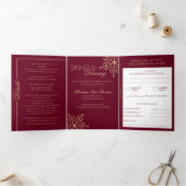 Winter Snowflakes Burgundy en Gold Sparkle Drieluik Kaart (Binnen)