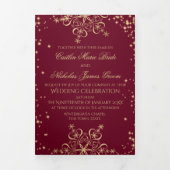Winter Snowflakes Burgundy en Gold Sparkle Drieluik Kaart (Cover)