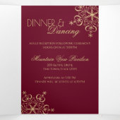 Winter Snowflakes Burgundy en Gold Sparkle Drieluik Kaart (Binnenkant midden)
