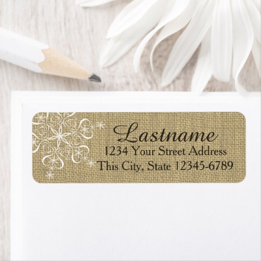 Winter Snowflakes Burlap Etiket (Insitu)