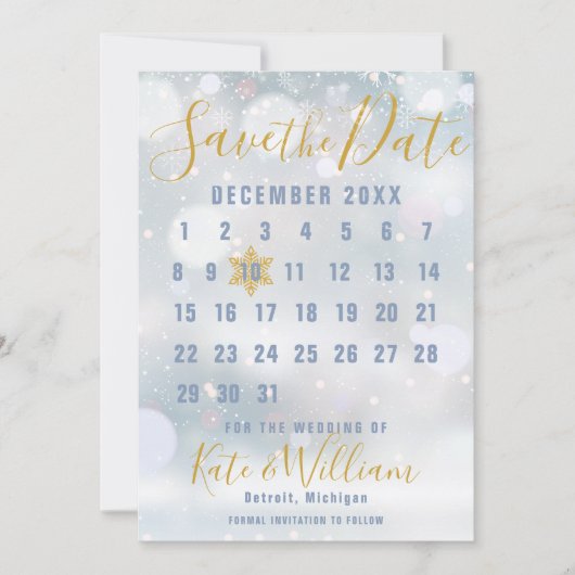 Winter Snowflakes Calendar sparen de Datum Kaart (Voorkant)