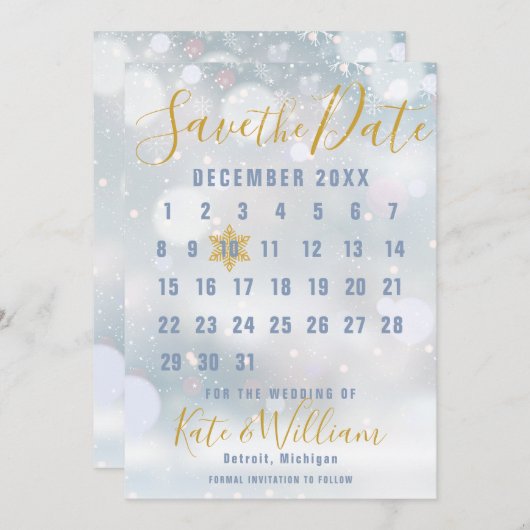 Winter Snowflakes Calendar sparen de Datum Kaart (Voorkant / Achterkant)