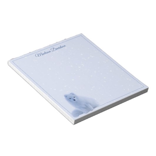Winter Snowflakes Cute Fox Personalized Blue Notitieblok (Schuin)