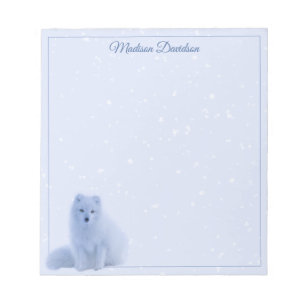 Winter Snowflakes Cute Fox Personalized Blue Notitieblok
